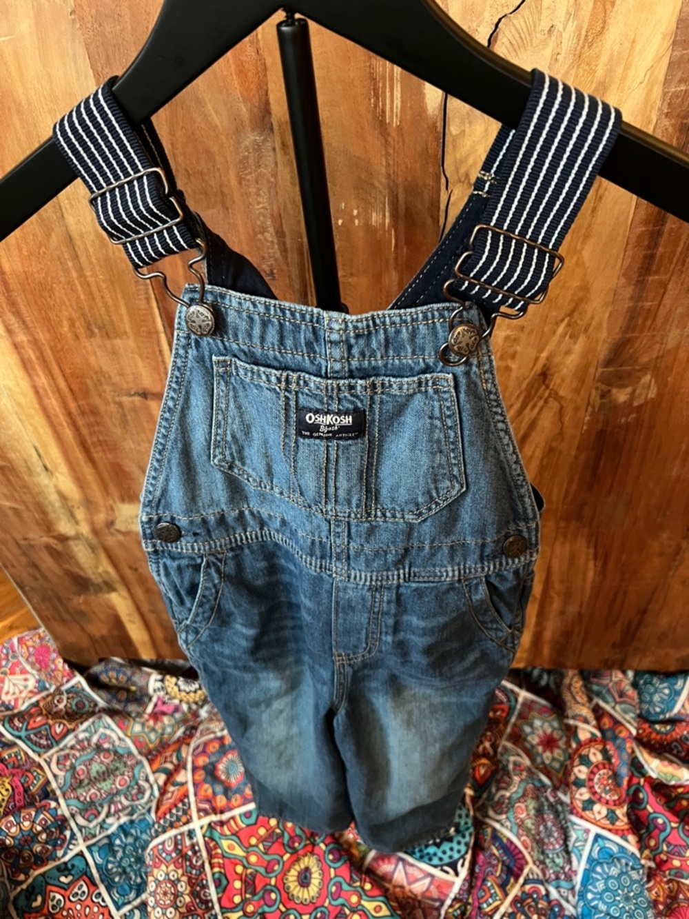 OshKosh B'gosh Blue Denim Men's Relaxed Jeans with Navy Striped Suspenders